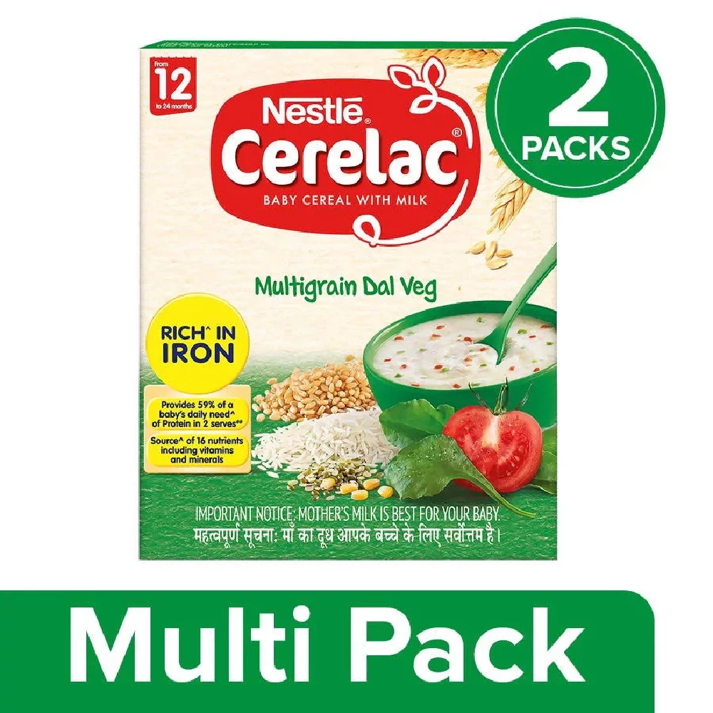 Nestle Cerelac Baby Cereal with Milk, Multigrain Dal Veg 12 Months, 300 g (Pack of 2)-1.webp